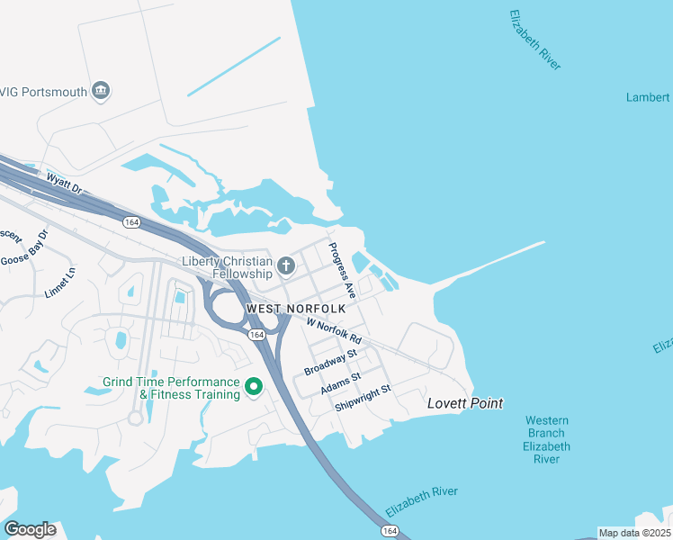 map of restaurants, bars, coffee shops, grocery stores, and more near 3714 Progress Avenue in Portsmouth