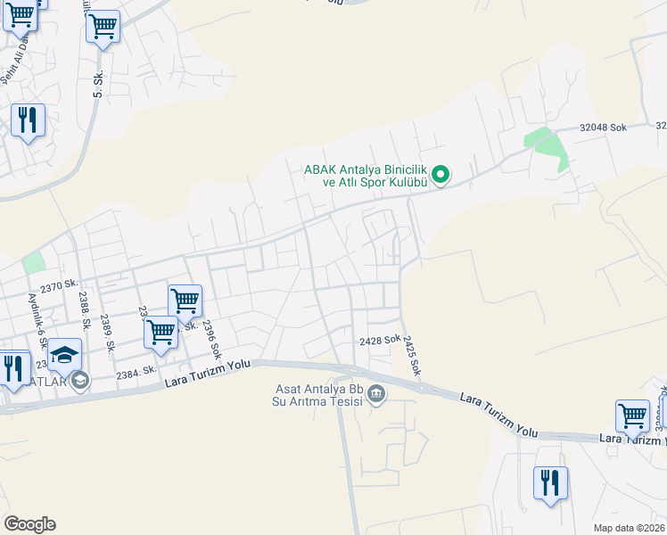 map of restaurants, bars, coffee shops, grocery stores, and more near 8/1 2429 Sok in Muratpaşa