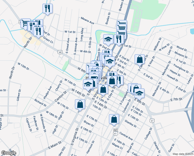map of restaurants, bars, coffee shops, grocery stores, and more near in Hopkinsville