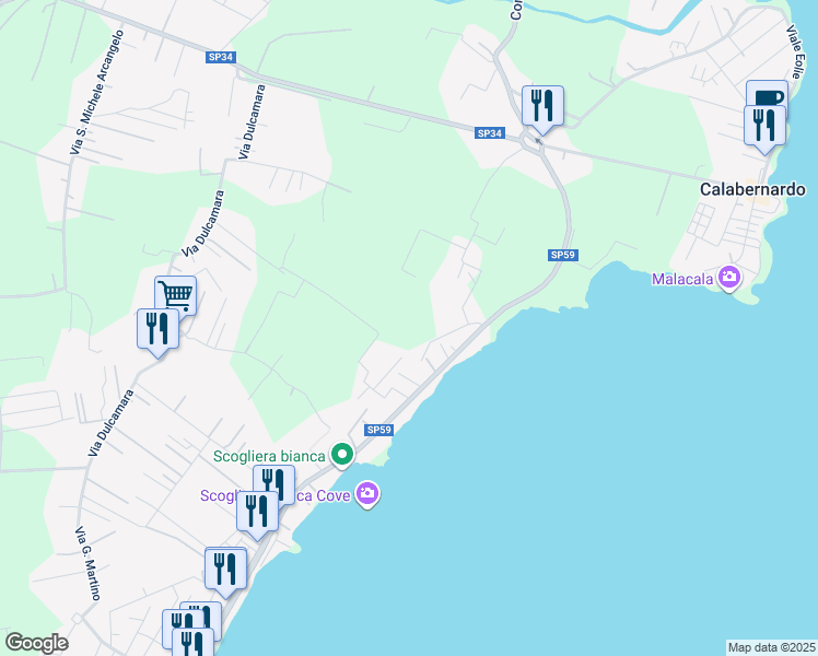 map of restaurants, bars, coffee shops, grocery stores, and more near 24 Via Ricciola in Lido di Noto