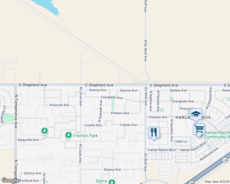 map of restaurants, bars, coffee shops, grocery stores, and more near 1968 North Blackwood Avenue in Clovis