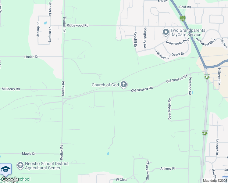 map of restaurants, bars, coffee shops, grocery stores, and more near 475 Old Seneca Road in Neosho