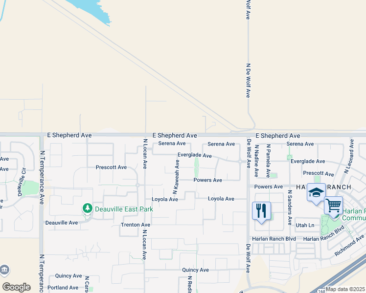 map of restaurants, bars, coffee shops, grocery stores, and more near 3150 Serena Avenue in Clovis