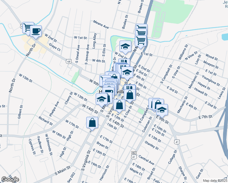 map of restaurants, bars, coffee shops, grocery stores, and more near 104 East 9th Street in Hopkinsville