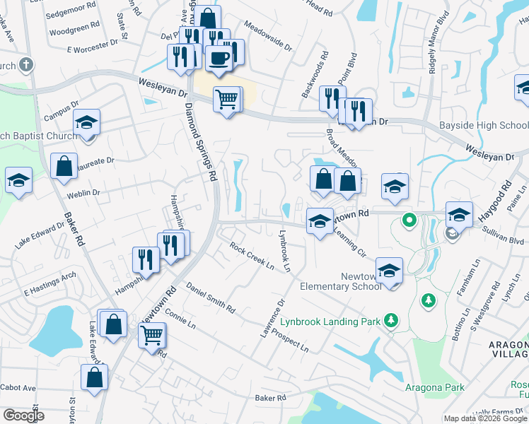 map of restaurants, bars, coffee shops, grocery stores, and more near 713 Caribe Place in Virginia Beach