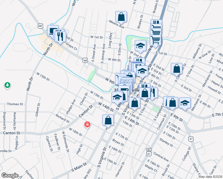 map of restaurants, bars, coffee shops, grocery stores, and more near in Hopkinsville