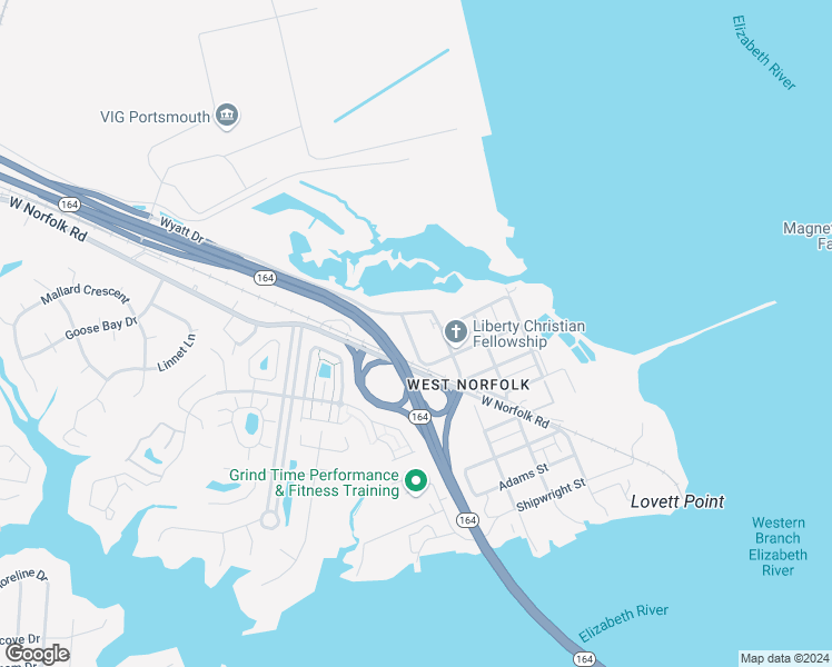 map of restaurants, bars, coffee shops, grocery stores, and more near 3809 Sunnyside Avenue in Portsmouth