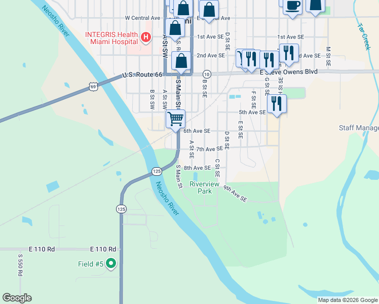 map of restaurants, bars, coffee shops, grocery stores, and more near 702 A Street Southeast in Miami
