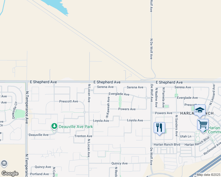 map of restaurants, bars, coffee shops, grocery stores, and more near 3150 Serena Avenue in Clovis