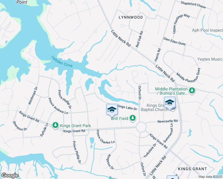 map of restaurants, bars, coffee shops, grocery stores, and more near 3580 Sir Wilfred Place in Virginia Beach