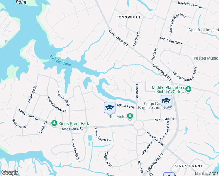 map of restaurants, bars, coffee shops, grocery stores, and more near 3580 Sir Wilfred Place in Virginia Beach