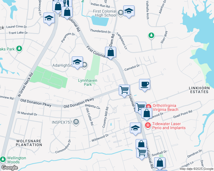 map of restaurants, bars, coffee shops, grocery stores, and more near 1870 Enterprise Court in Virginia Beach
