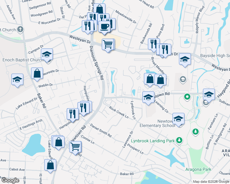 map of restaurants, bars, coffee shops, grocery stores, and more near 848 Gas Light Lane in Virginia Beach