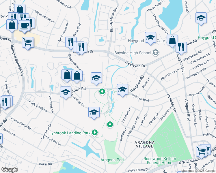map of restaurants, bars, coffee shops, grocery stores, and more near 5252 Learning Circle in Virginia Beach