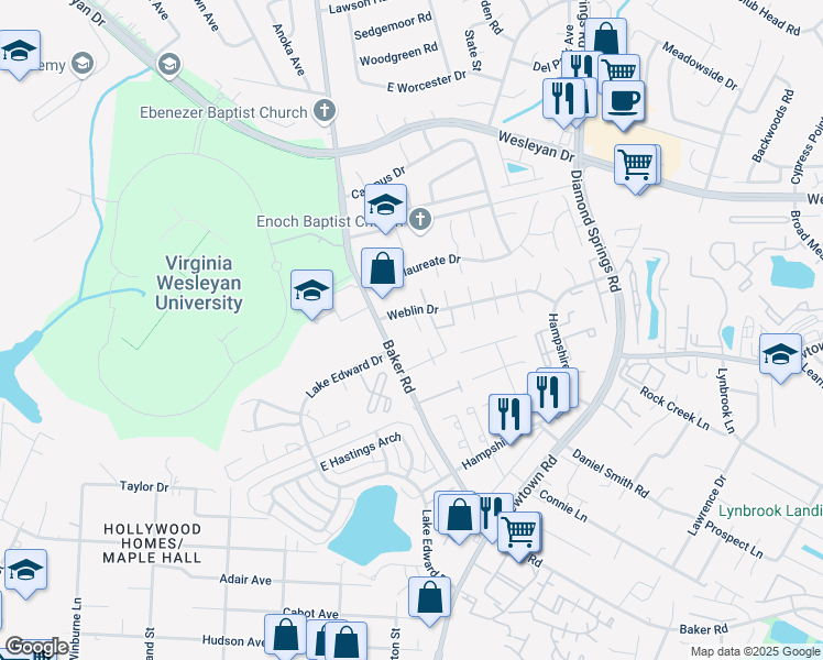 map of restaurants, bars, coffee shops, grocery stores, and more near 809 Hampstead Court in Virginia Beach