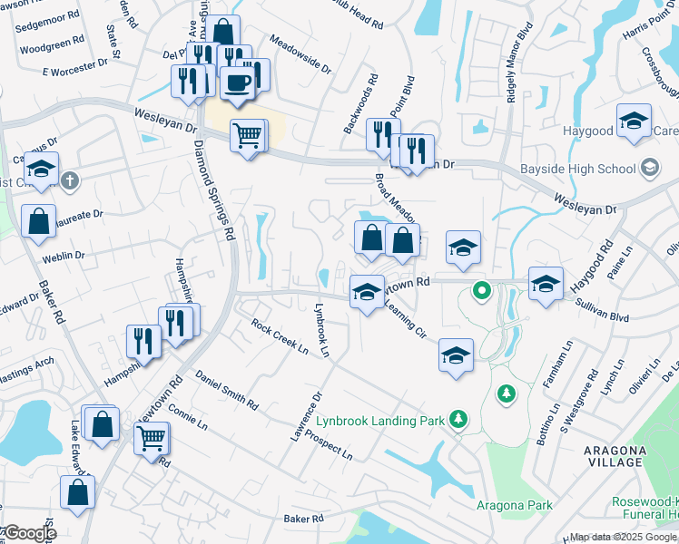 map of restaurants, bars, coffee shops, grocery stores, and more near 865 Newtown Road in Virginia Beach
