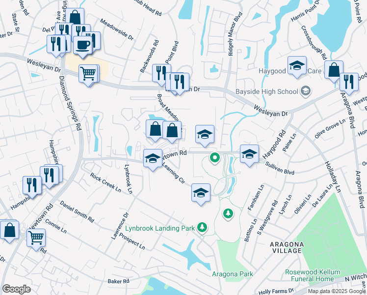 map of restaurants, bars, coffee shops, grocery stores, and more near 951 Newtown Road in Virginia Beach