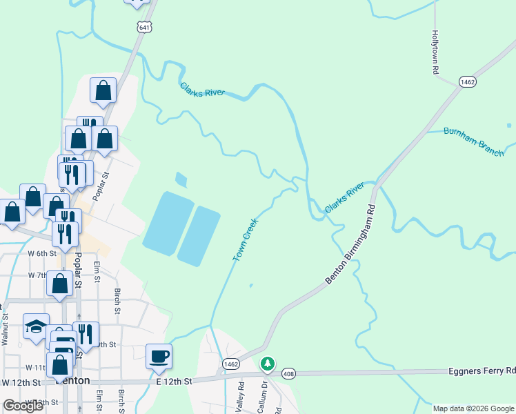 map of restaurants, bars, coffee shops, grocery stores, and more near 1501-1833 Benton-Birmingham Road in Benton