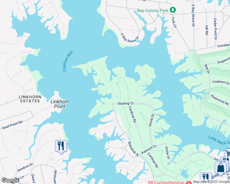 map of restaurants, bars, coffee shops, grocery stores, and more near 1008 Bobolink Drive in Virginia Beach