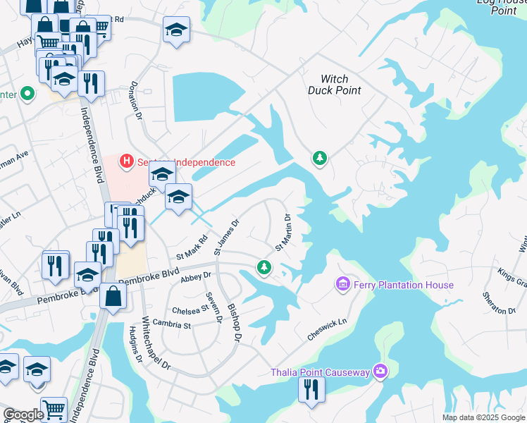 map of restaurants, bars, coffee shops, grocery stores, and more near 821 Saint Clement Road in Virginia Beach