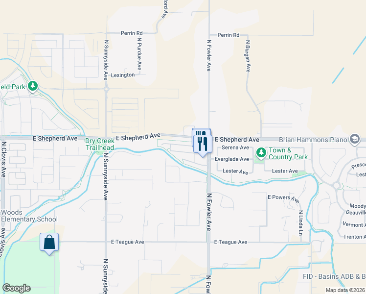 map of restaurants, bars, coffee shops, grocery stores, and more near 1706 Glen Kippen Lane in Clovis