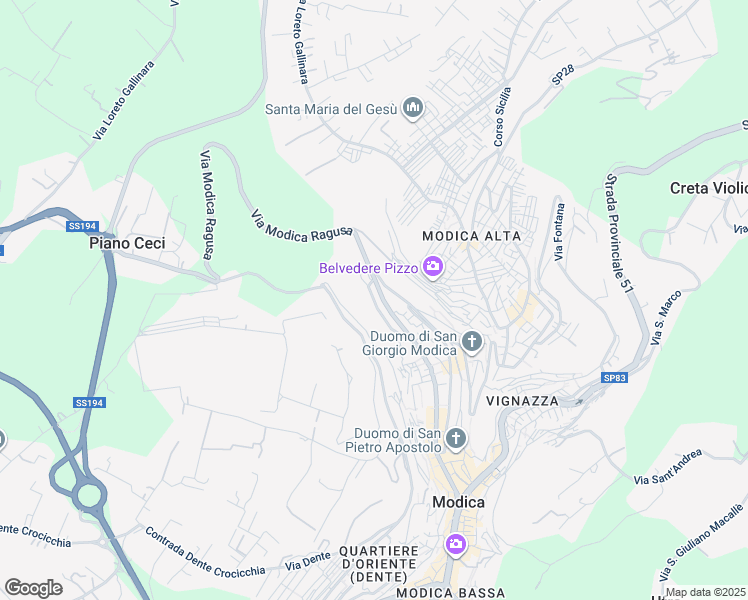 map of restaurants, bars, coffee shops, grocery stores, and more near 41 Piazzale Falcone e Borsellino in Modica
