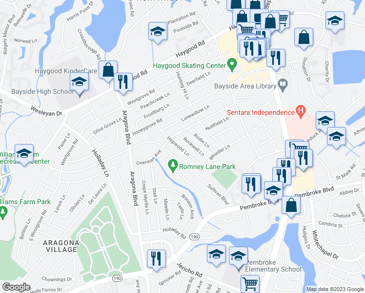 map of restaurants, bars, coffee shops, grocery stores, and more near 876 Hopwood Lane in Virginia Beach