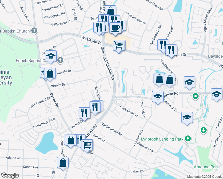 map of restaurants, bars, coffee shops, grocery stores, and more near 825 Gas Light Lane in Virginia Beach