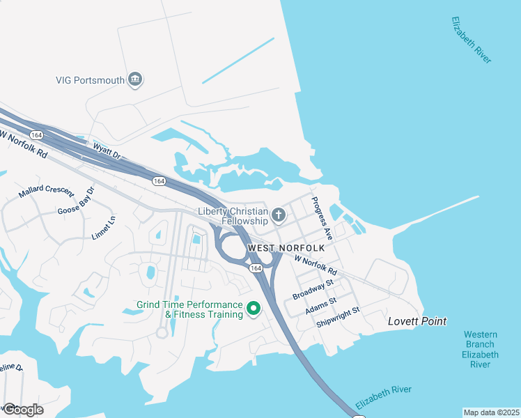 map of restaurants, bars, coffee shops, grocery stores, and more near 3826 Wyatt Drive in Portsmouth