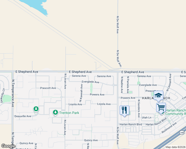 map of restaurants, bars, coffee shops, grocery stores, and more near 1968 North Blackwood Avenue in Clovis