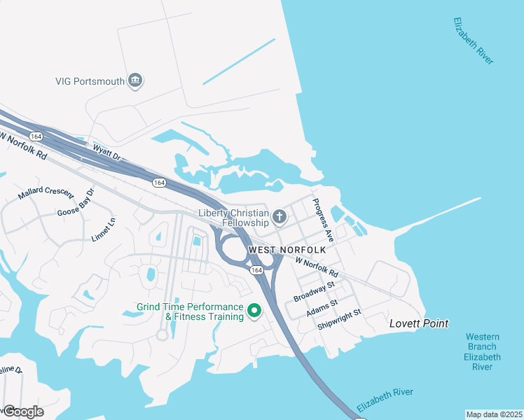 map of restaurants, bars, coffee shops, grocery stores, and more near 3826 Wyatt Drive in Portsmouth