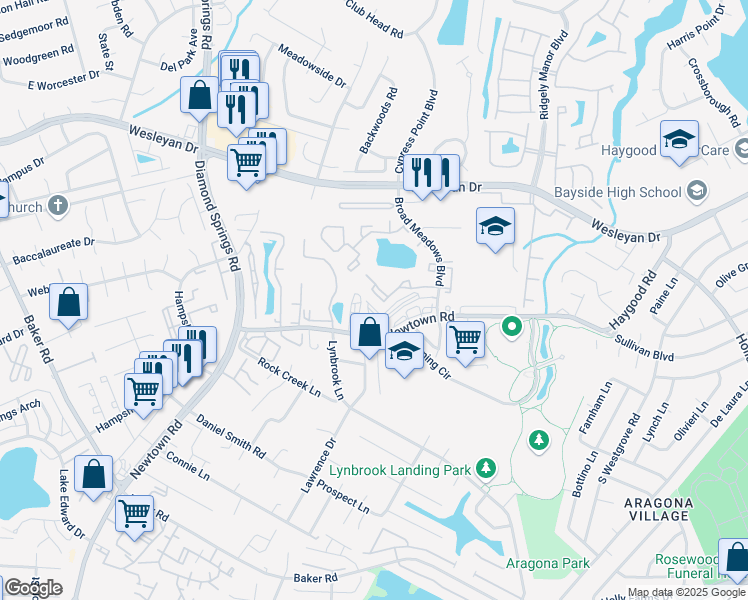map of restaurants, bars, coffee shops, grocery stores, and more near 909 Newtown Road in Virginia Beach