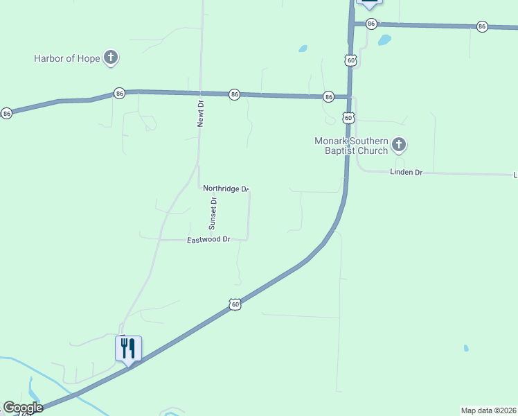 map of restaurants, bars, coffee shops, grocery stores, and more near 17805 Lacey Lane in Neosho
