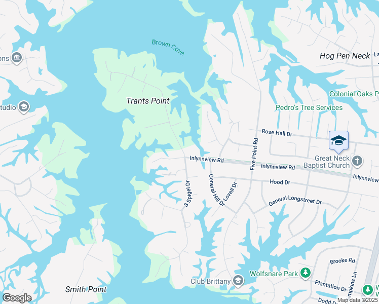 map of restaurants, bars, coffee shops, grocery stores, and more near 2548 Inlynnview Road in Virginia Beach