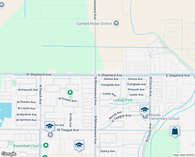 map of restaurants, bars, coffee shops, grocery stores, and more near 1964 North Cherry Lane in Clovis