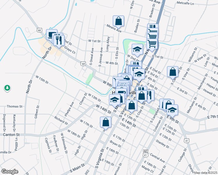 map of restaurants, bars, coffee shops, grocery stores, and more near 1001-1099 Bethel St in Hopkinsville