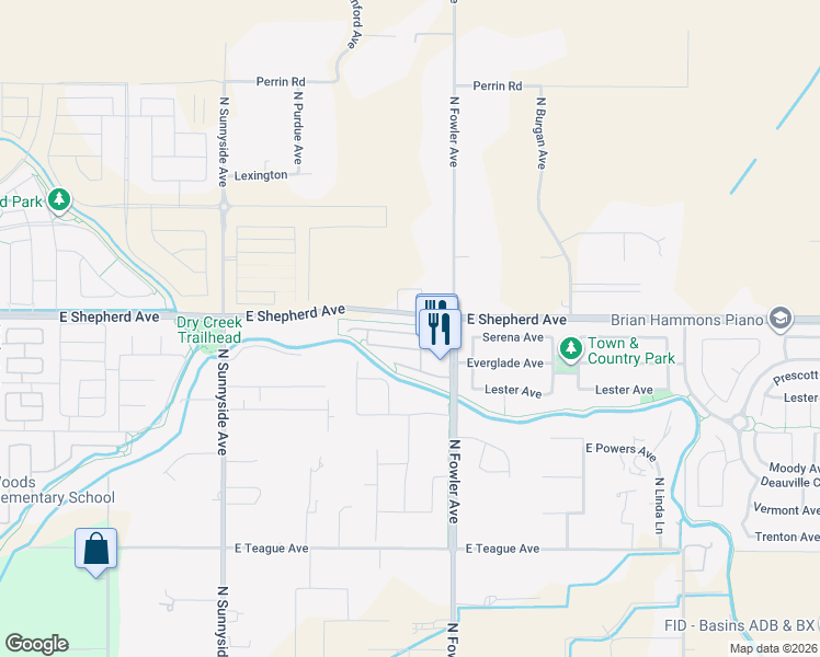 map of restaurants, bars, coffee shops, grocery stores, and more near 1731 Glen Kippen Lane in Clovis