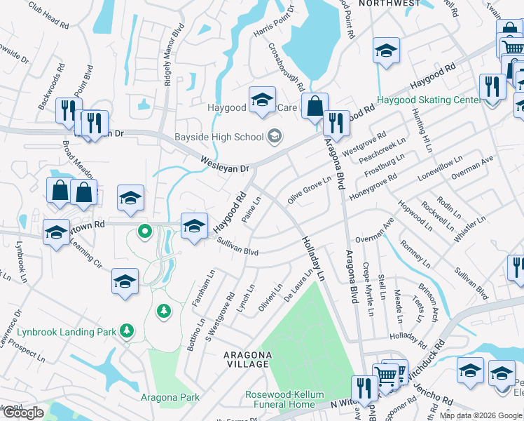 map of restaurants, bars, coffee shops, grocery stores, and more near 5028 Westgrove Road in Virginia Beach