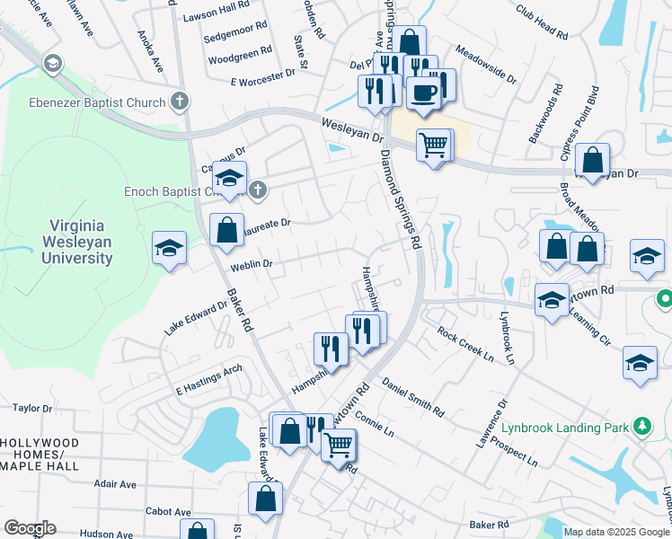 map of restaurants, bars, coffee shops, grocery stores, and more near 831 Armistine Court in Virginia Beach