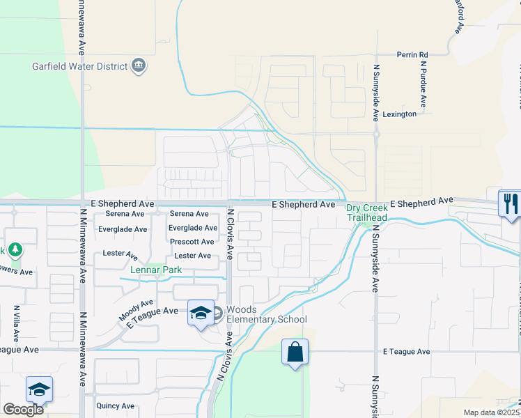 map of restaurants, bars, coffee shops, grocery stores, and more near 883 Beauregard Lane in Clovis