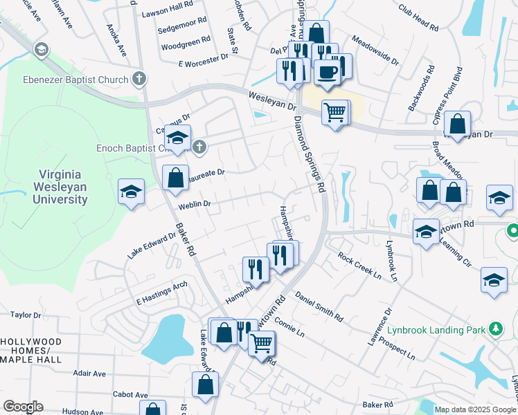 map of restaurants, bars, coffee shops, grocery stores, and more near 831 Armistine Court in Virginia Beach
