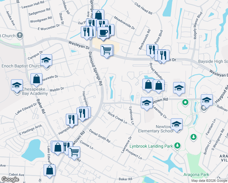 map of restaurants, bars, coffee shops, grocery stores, and more near 5512 Island Court in Virginia Beach