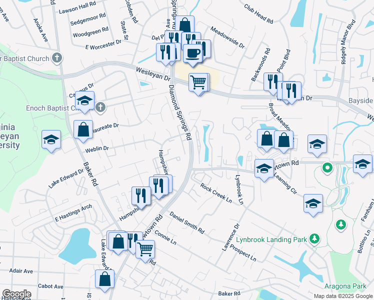map of restaurants, bars, coffee shops, grocery stores, and more near 869 Gem Court in Virginia Beach