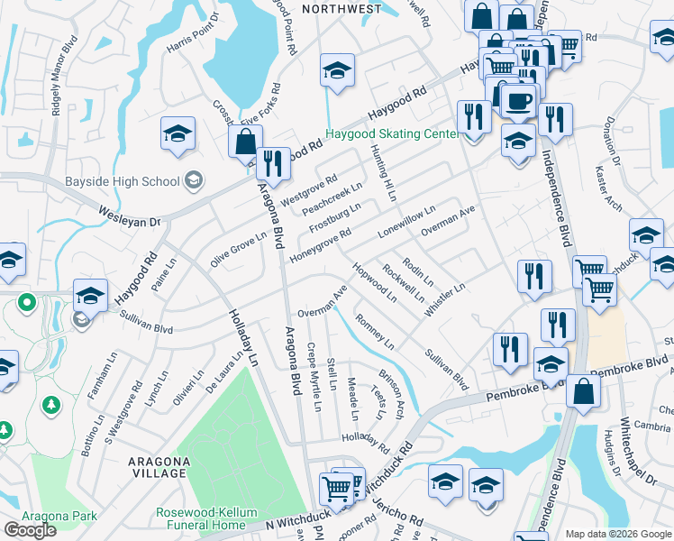 map of restaurants, bars, coffee shops, grocery stores, and more near 4820 Sullivan Court in Virginia Beach