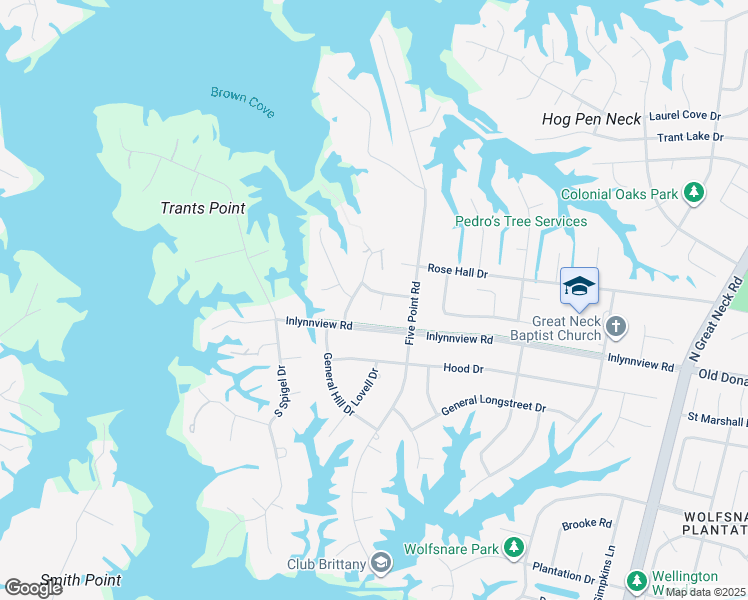 map of restaurants, bars, coffee shops, grocery stores, and more near 2509 Consolvo Drive in Virginia Beach