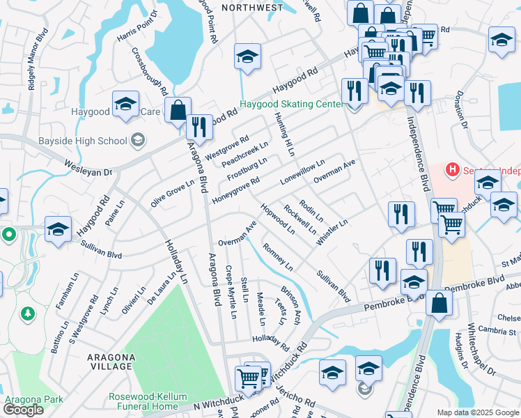 map of restaurants, bars, coffee shops, grocery stores, and more near 901 Hopwood Lane in Virginia Beach