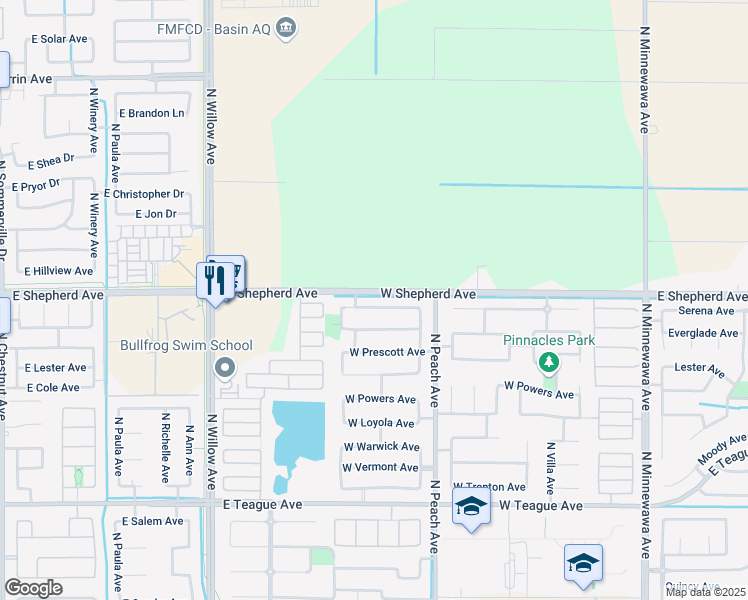 map of restaurants, bars, coffee shops, grocery stores, and more near 529 West Serena Avenue in Clovis