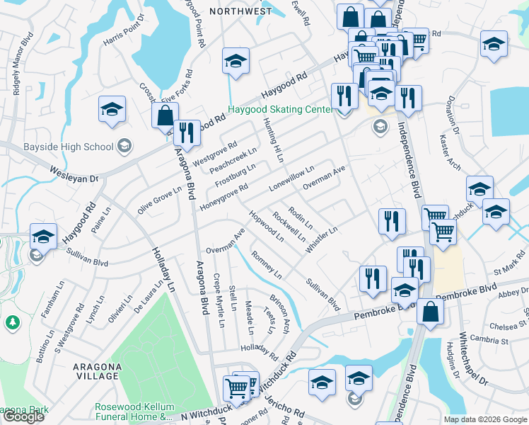 map of restaurants, bars, coffee shops, grocery stores, and more near 4817 Overman Avenue in Virginia Beach