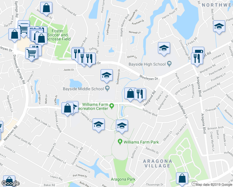 map of restaurants, bars, coffee shops, grocery stores, and more near 924 Southmoor Drive in Virginia Beach