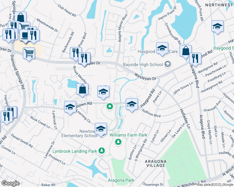 map of restaurants, bars, coffee shops, grocery stores, and more near 912 Southmoor Drive in Virginia Beach